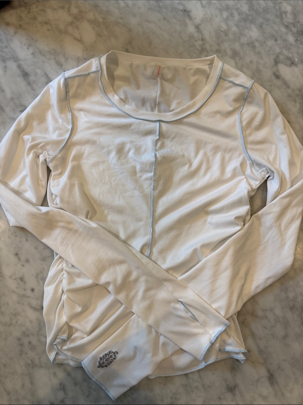 FP Movement by Free People White Long Sleeve Top with Light Blue Stitching
